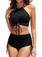 Chic Halter Tie-Knot Bikini Set - Black Medium - swimwear