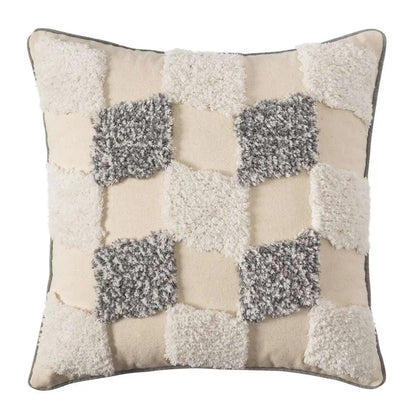 Cotton Macrame Pillow Case Woven Tufted Throw Pillow Cover With Tassel light beige grey