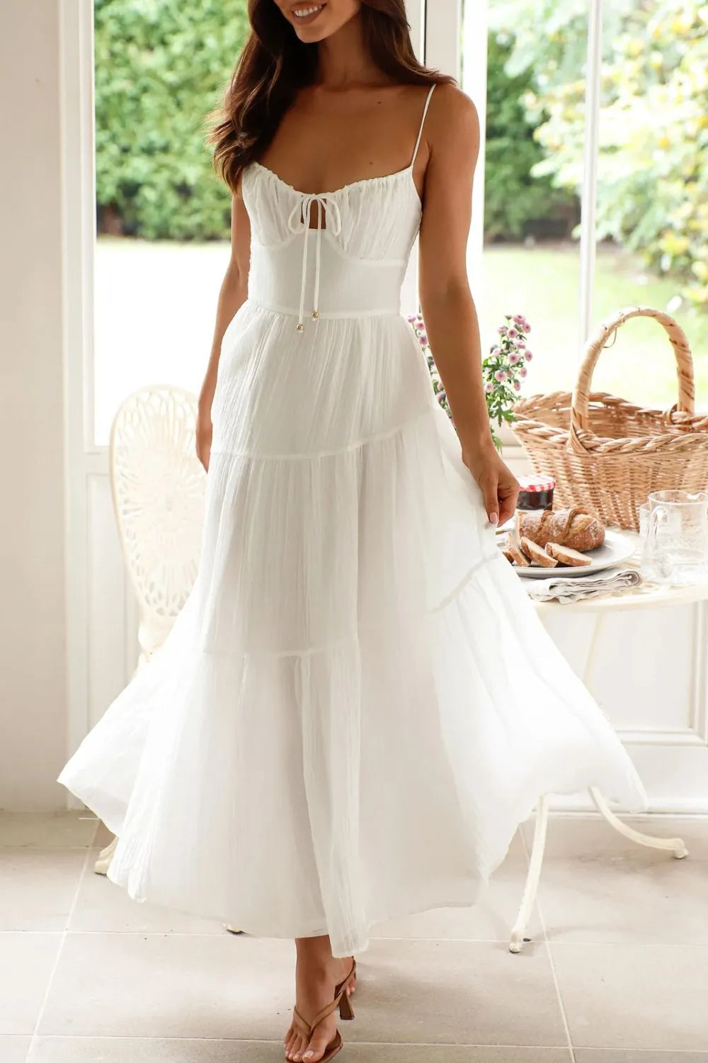 Ruched Smocked Back Cami Dress - -