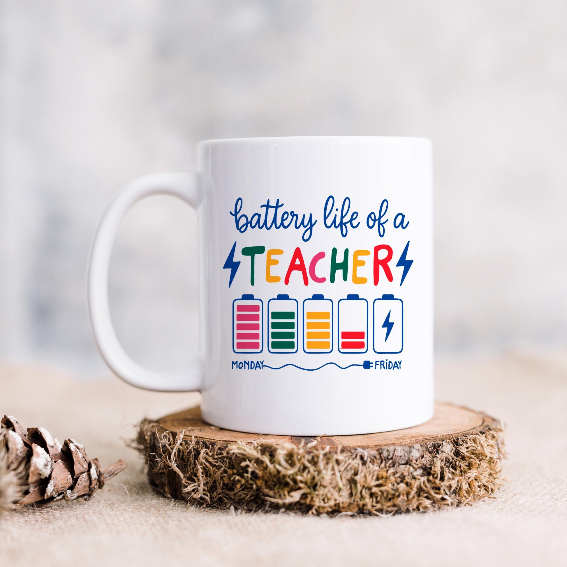 Funny Teacher Mug - Colorful Battery Graphic Ceramic Coffee Cup | Teacher Appreciation Gift - -