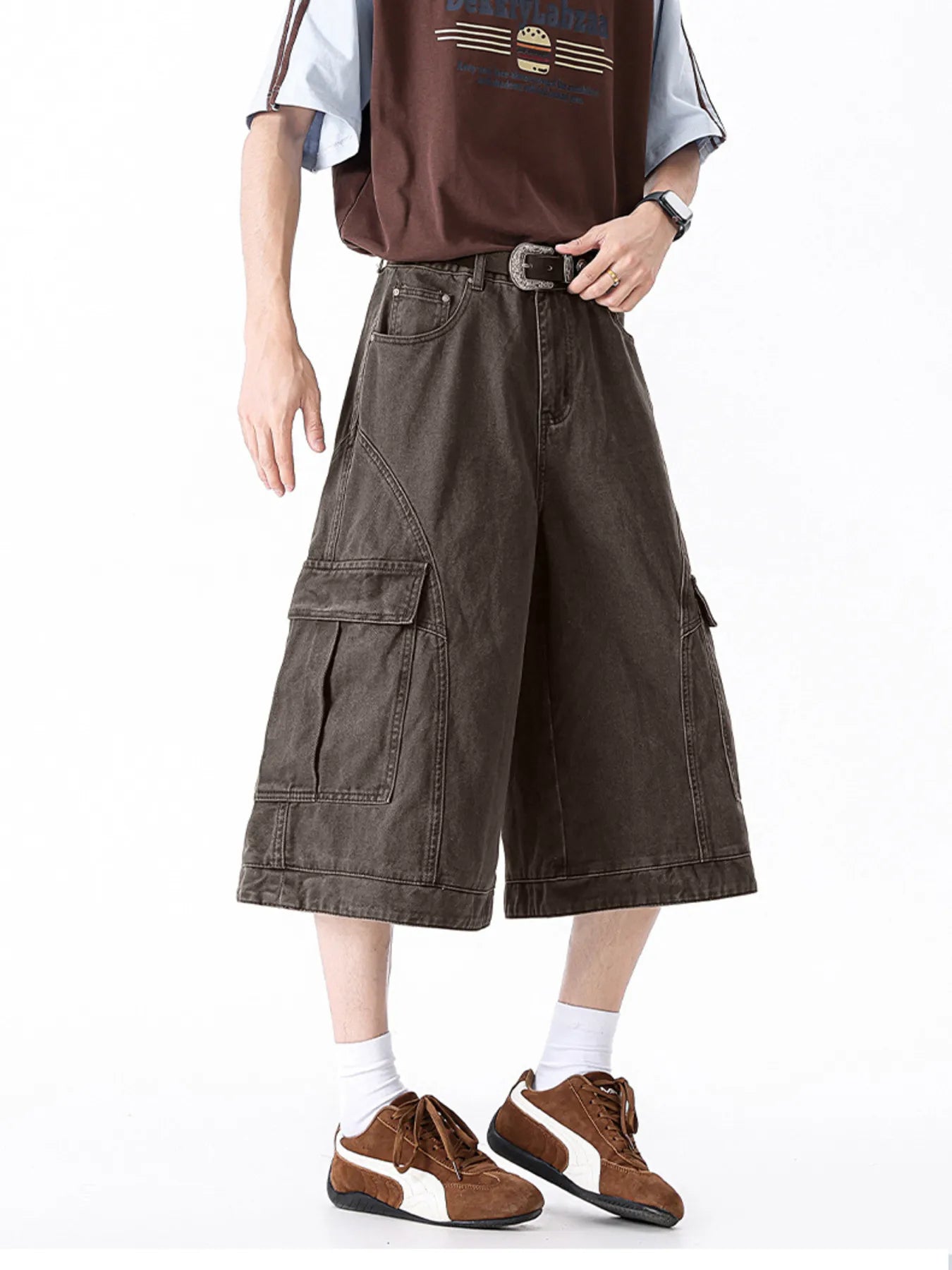 Men's Full Size Wide Leg Cargo Shorts Plus Size - -