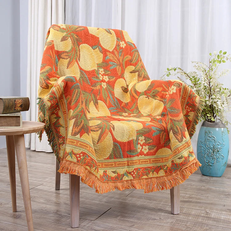 Cozy Boho Style Polyester Woven Cotton Sofa Blanket Floral Pattern Throw