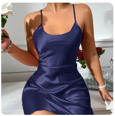 Womens Nightwear Silk Nightgown - Navy Small - nightgown