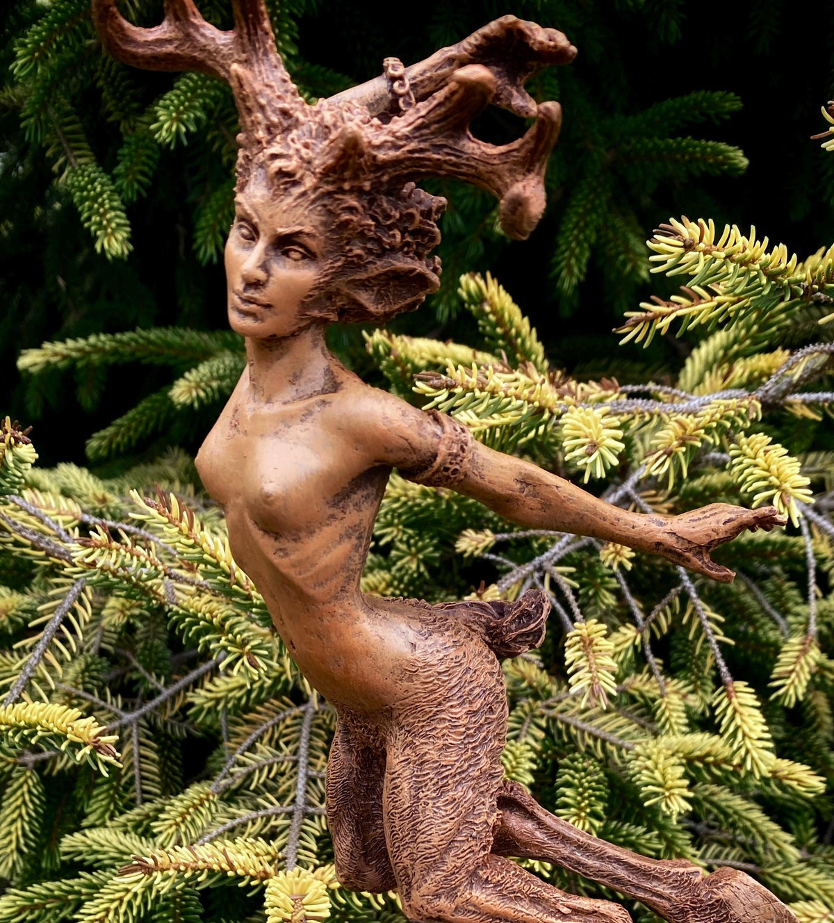 Faun Statue, Hand Painted Resin Sculpture | Mythical Forest Creature Figurine | Woodland Female Satyr Statue for Fantasy Art Decor - -