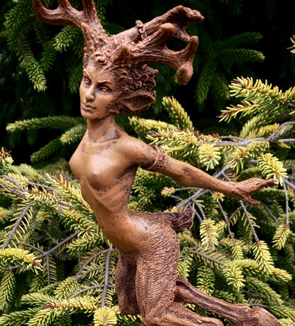 Faun Statue, Hand Painted Resin Sculpture | Mythical Forest Creature Figurine | Woodland Female Satyr Statue for Fantasy Art Decor - -