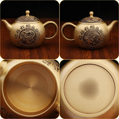 “Baifu” Dragon & Phoenix Brass Teapot – Chinese Gongfu Kettle & Ornament - - Tea Pot