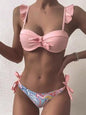 Beautiful Floral Push Up Women Bikini Push Up Bathing Suits Tie Knot Cute Ruffle Two Piece Swimsuits Swimsuit Female Swimwear Bra Cup Bikini Set High Cut Bathing Suit For Summer - Baby pink - STBK234XSE