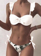 Beautiful Floral Push Up Women Bikini Push Up Bathing Suits Tie Knot Cute Ruffle Two Piece Swimsuits Swimsuit Female Swimwear Bra Cup Bikini Set High Cut Bathing Suit For Summer - White - STBK234XSE