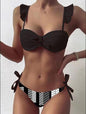 Beautiful Floral Push Up Women Bikini Push Up Bathing Suits Tie Knot Cute Ruffle Two Piece Swimsuits Swimsuit Female Swimwear Bra Cup Bikini Set High Cut Bathing Suit For Summer - Cool black - STBK234XSE