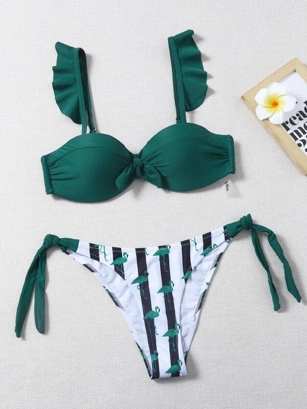 Beautiful Floral Push Up Women Bikini Push Up Bathing Suits Tie Knot Cute Ruffle Two Piece Swimsuits Swimsuit Female Swimwear Bra Cup Bikini Set High Cut Bathing Suit For Summer - - STBK234XSE