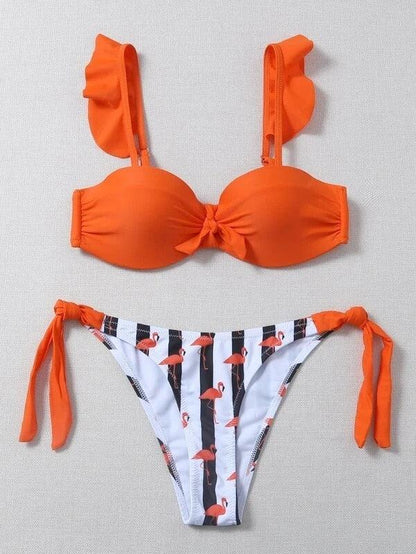 Beautiful Floral Push Up Women Bikini Push Up Bathing Suits Tie Knot Cute Ruffle Two Piece Swimsuits Swimsuit Female Swimwear Bra Cup Bikini Set High Cut Bathing Suit For Summer - - STBK234XSE
