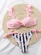 Beautiful Floral Push Up Women Bikini Push Up Bathing Suits Tie Knot Cute Ruffle Two Piece Swimsuits Swimsuit Female Swimwear Bra Cup Bikini Set High Cut Bathing Suit For Summer - Pink - STBK234XSE