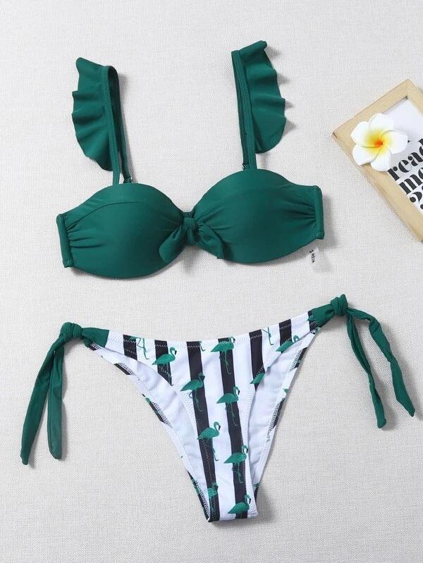 Beautiful Floral Push Up Women Bikini Push Up Bathing Suits Tie Knot Cute Ruffle Two Piece Swimsuits Swimsuit Female Swimwear Bra Cup Bikini Set High Cut Bathing Suit For Summer - - STBK234XSE