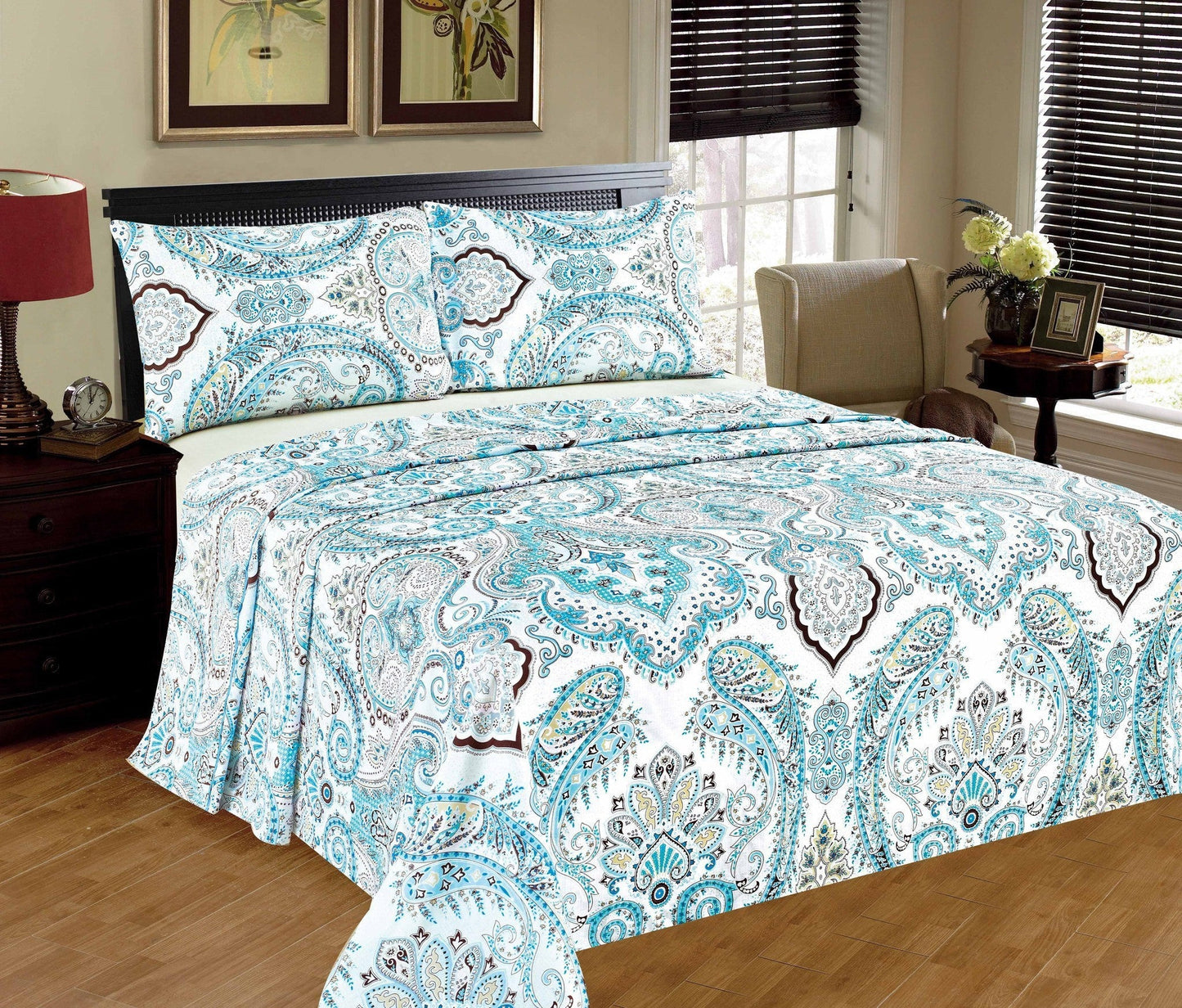 Tache Cotton Frozen Forest Blue Paisley Flat Sheet (2172FLT) - - Bed Sheet