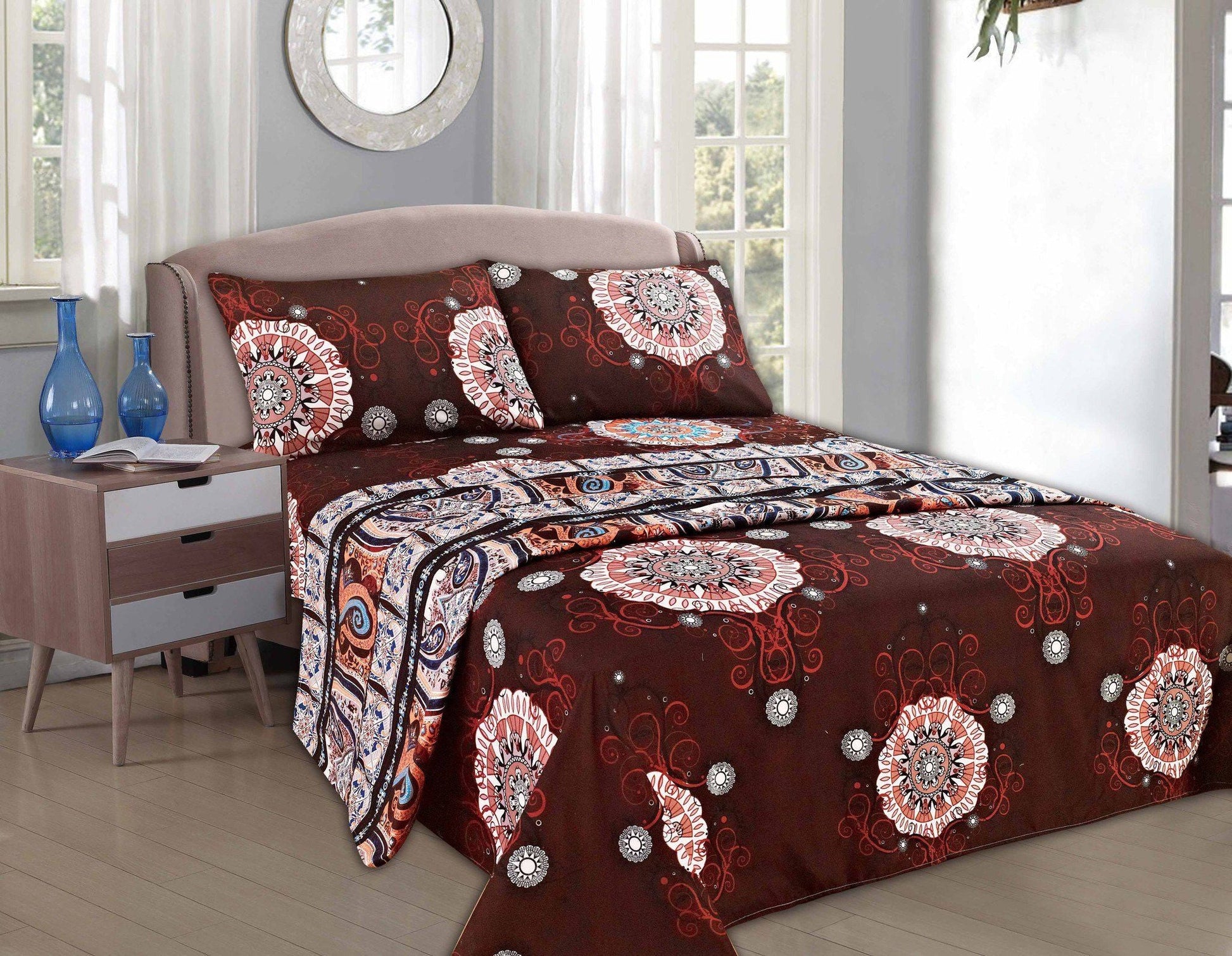 Tache Burgundy Palace Paisley Medallion Bed Sheet Set (2810FITFLT) - - Bed Sheet
