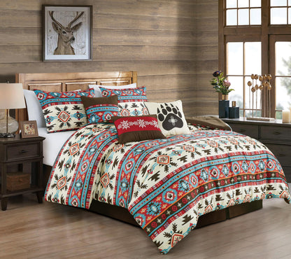 Sanse Southwestern 7-Piece Comforter Set - Vibrant Geometric - Multi Geometric Motif Queen - comforter