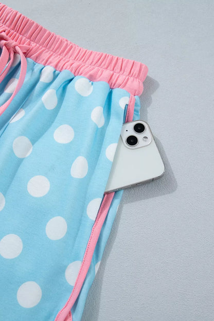 Polka Dot Contrast Trim Top and Drawstring Shorts Set- Shopimist- {{Product type}}