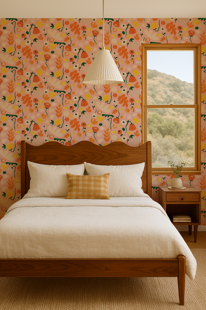 Henri Floral Wallpaper, pink- Samantha Santana Creative- {{Product type}}