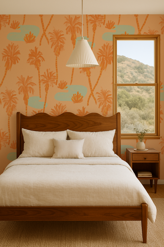 Palm Oasis Wallpaper Orange and Mint - - Wallpaper
