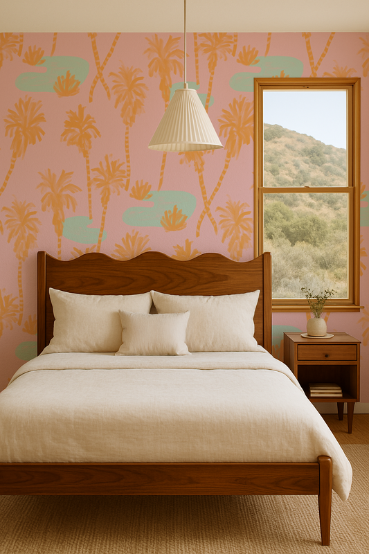 Palm Oasis Wallpaper Pink and Orange - - Wallpaper