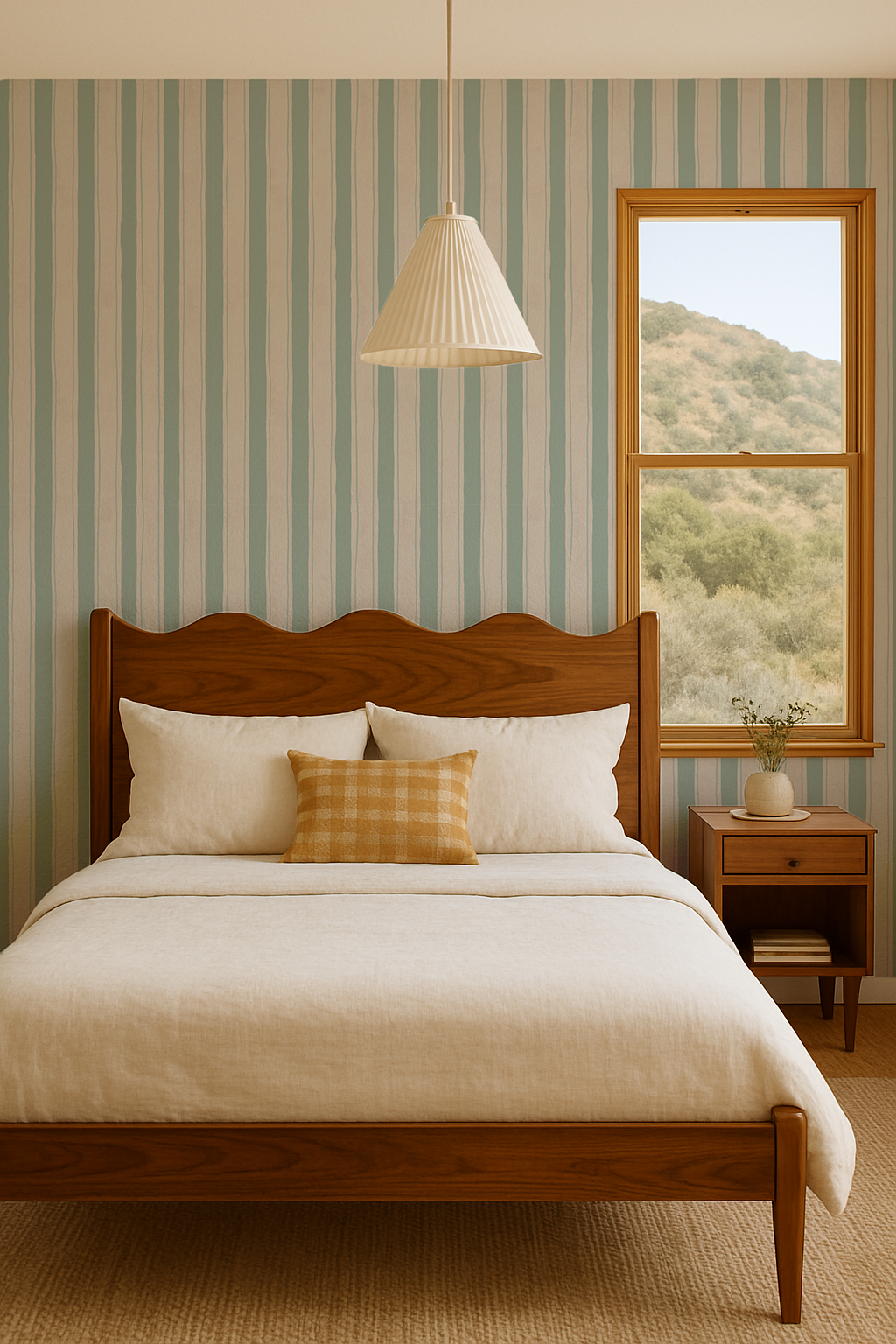 Riviera Stripe Wallpaper, off-white and mint- Samantha Santana Creative- {{Product type}}