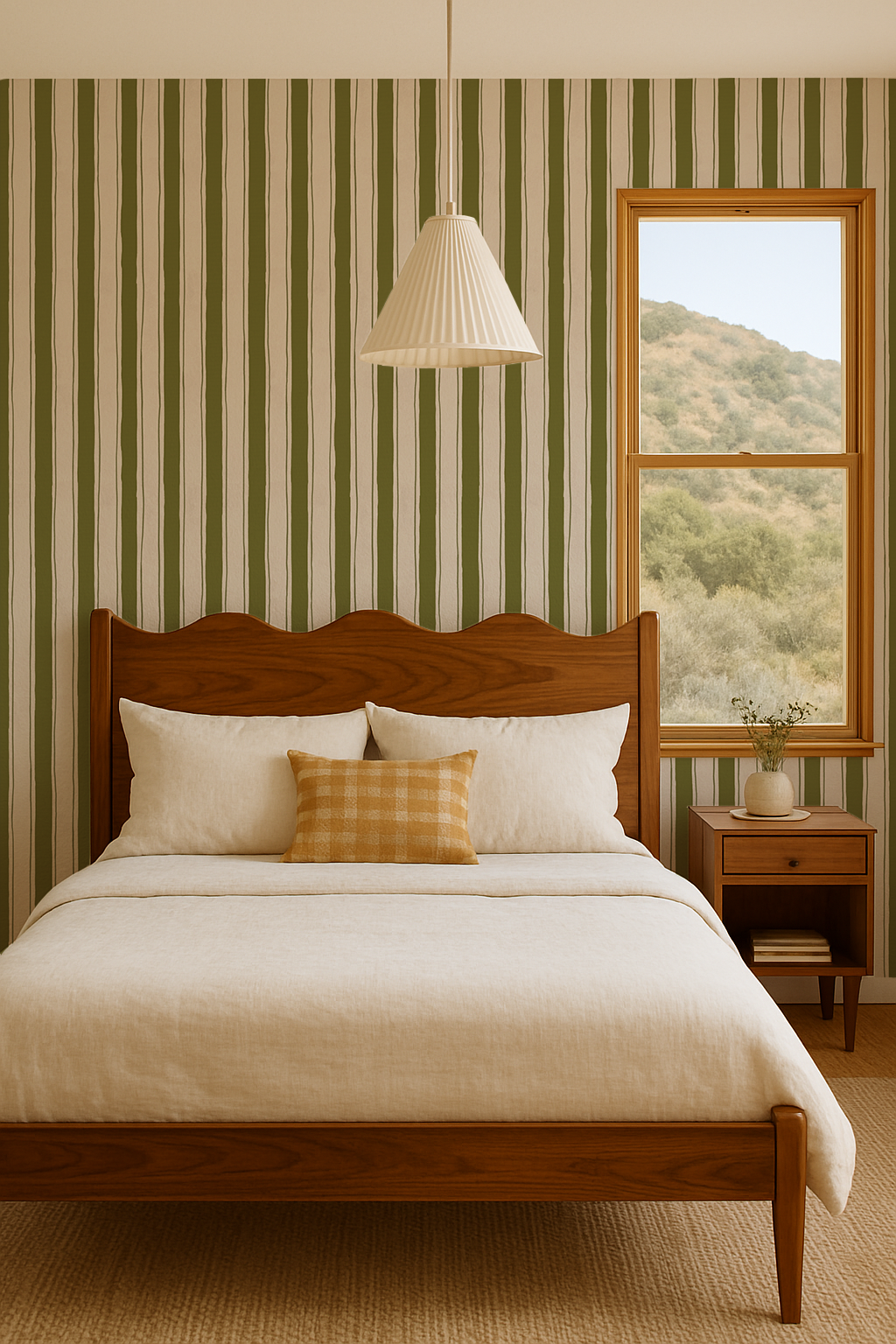Riviera Stripe Wallpaper, off-white and olive green- Samantha Santana Creative- {{Product type}}
