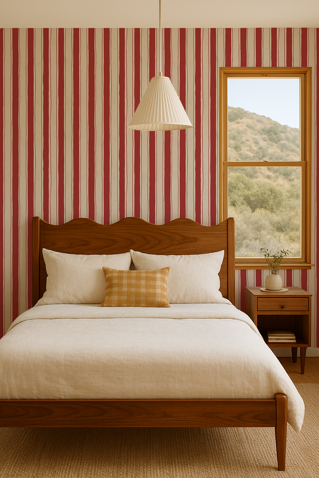 Riviera Stripe Wallpaper, off-white and red- Samantha Santana Creative- {{Product type}}