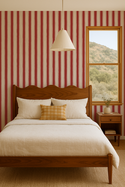 Riviera Stripe Wallpaper, off-white and red- Samantha Santana Creative- {{Product type}}