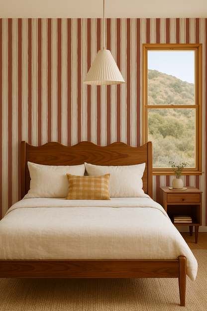 Riviera Stripe Wallpaper, off-white and rust- Samantha Santana Creative- {{Product type}}