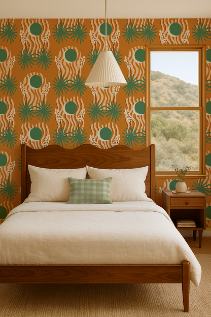 Yucca Moon Wallpaper, orange and green- Samantha Santana Creative- {{Product type}}