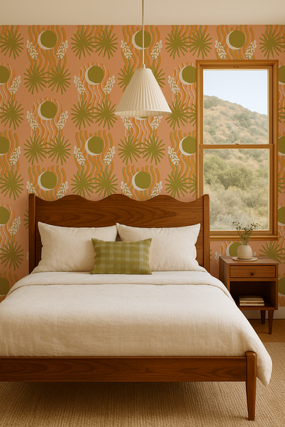 Yucca Moon Wallpaper, peach and green- Samantha Santana Creative- {{Product type}}
