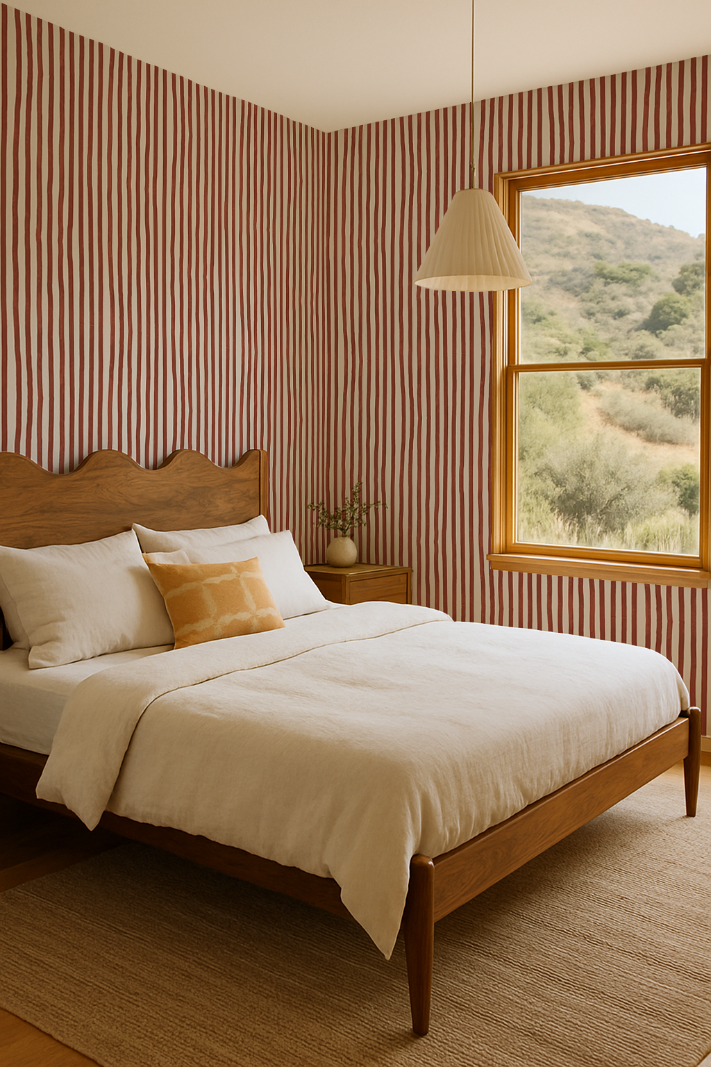 Dolce Stripe Wallpaper, off-white and brick red- Samantha Santana Creative- {{Product type}}