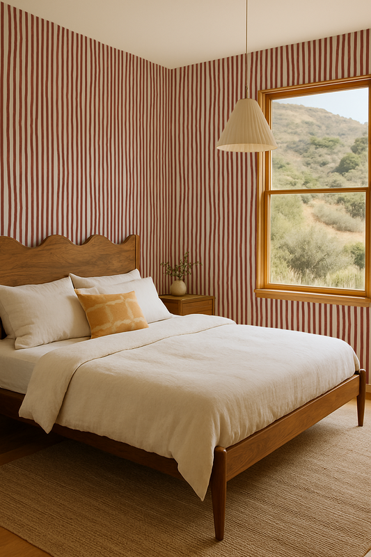 Dolce Stripe Wallpaper Off-White and Brick Red - - Wallpaper