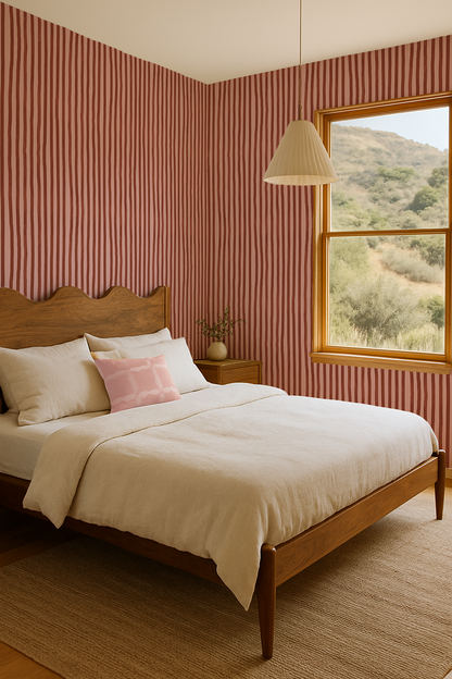 Dolce Stripe Wallpaper, pink and brick red- Samantha Santana Creative- {{Product type}}