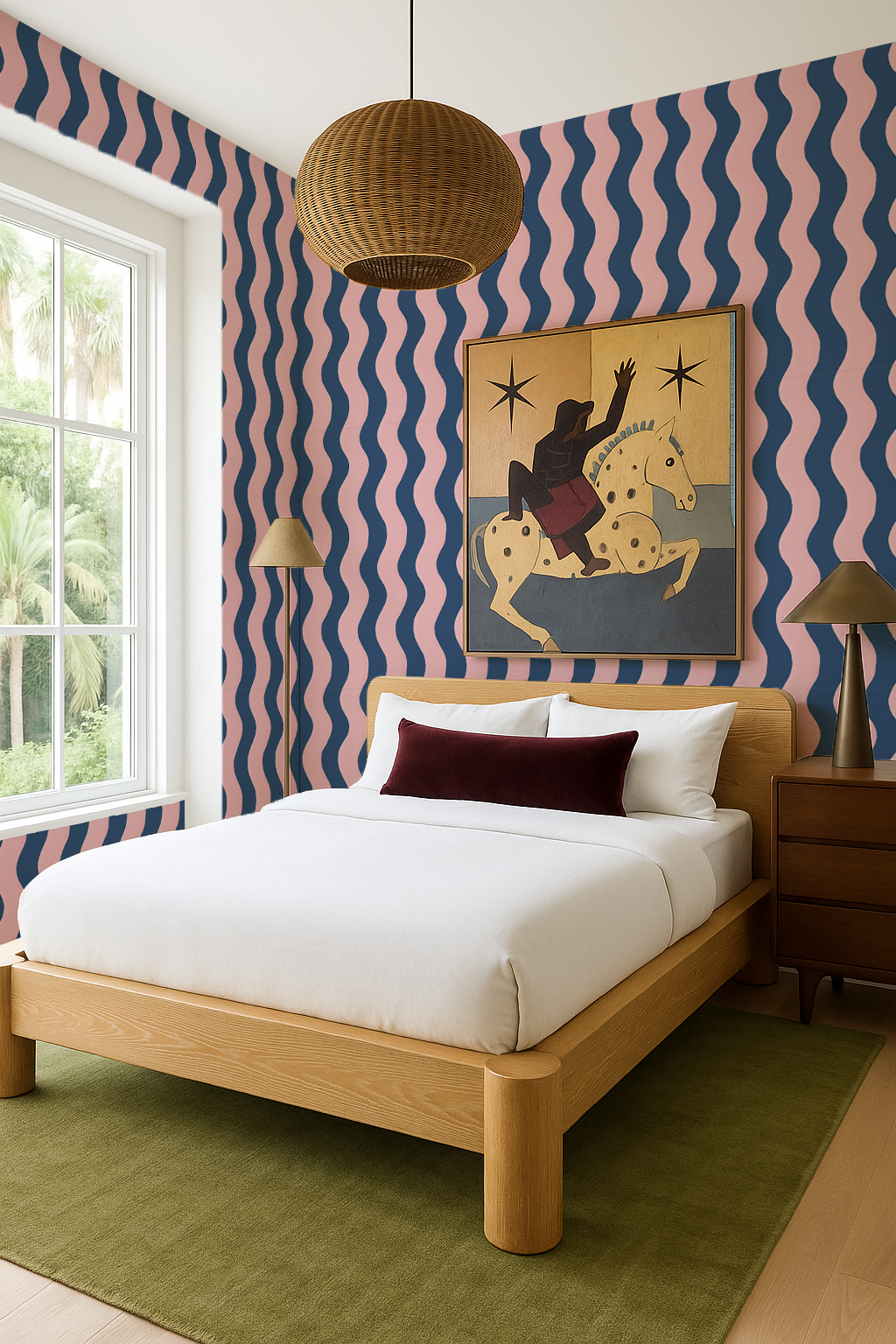 Ziggy Stripe Wallpaper, blue and pink- Samantha Santana Creative- {{Product type}}