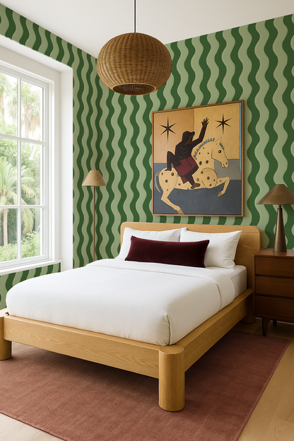 Ziggy Stripe Wallpaper, green and sage- Samantha Santana Creative- {{Product type}}