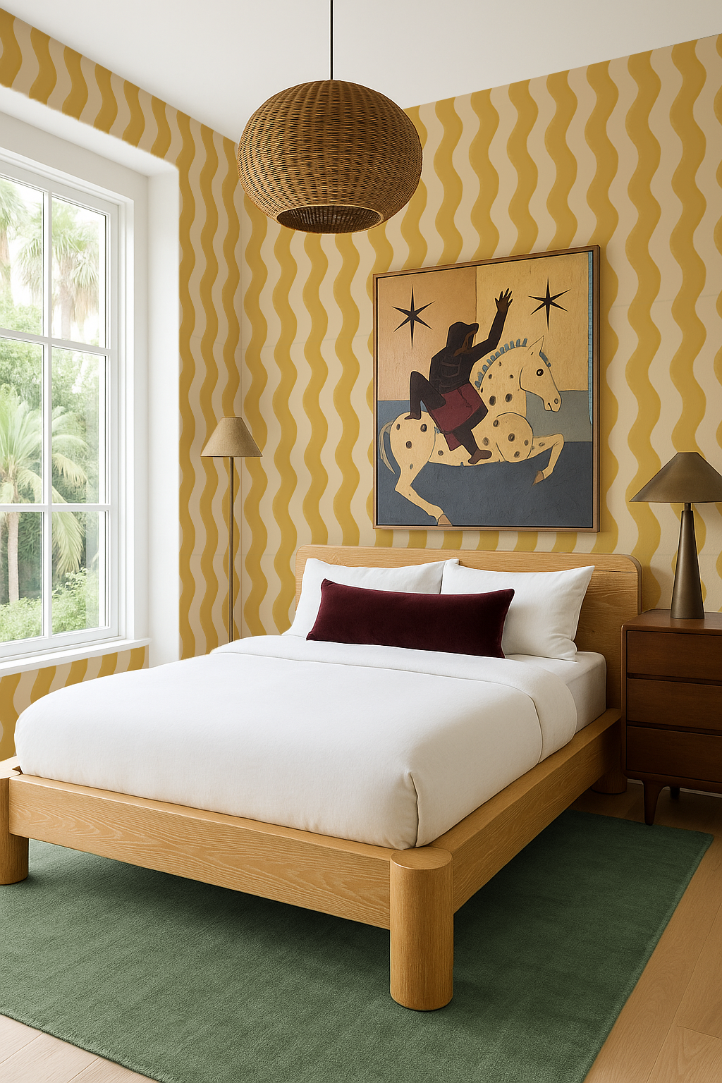 Ziggy Stripe Wallpaper, light apricot and mustard- Samantha Santana Creative- {{Product type}}