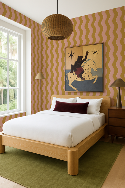 Ziggy Stripe Wallpaper, yellow and pink- Samantha Santana Creative- {{Product type}}