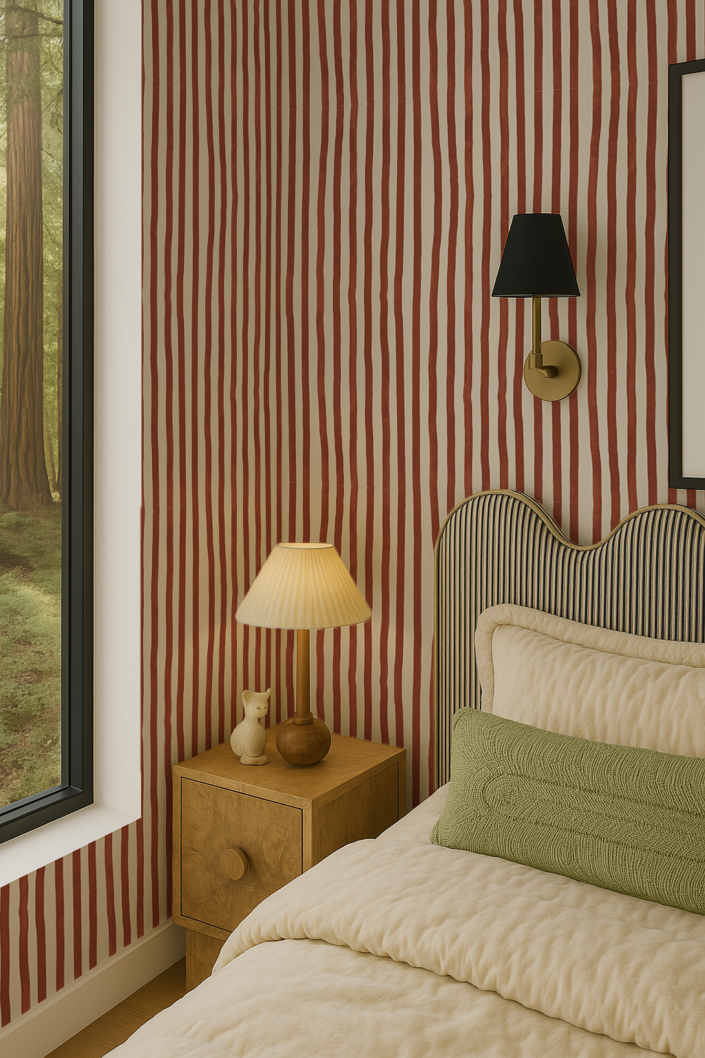 Dolce Stripe Wallpaper, off-white and brick red- Samantha Santana Creative- {{Product type}}