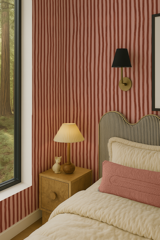 Dolce Stripe Wallpaper Pink and Brick Red - - Wallpaper