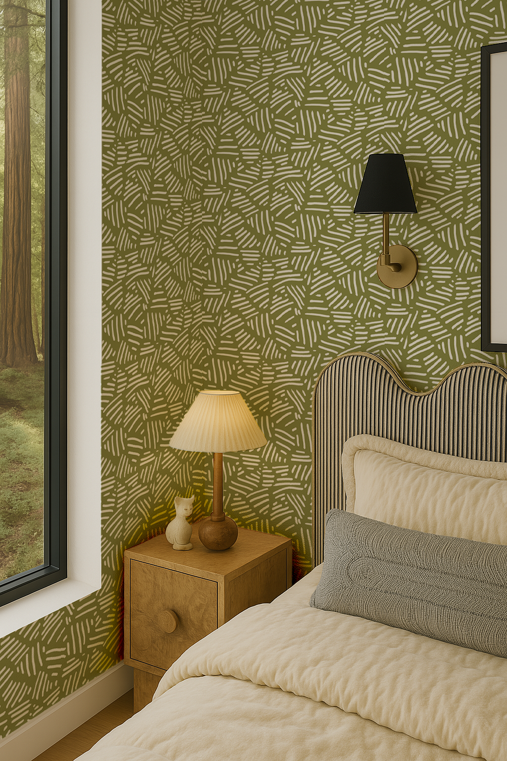 Simple Stripes Wallpaper, olive green and white- Samantha Santana Creative- {{Product type}}