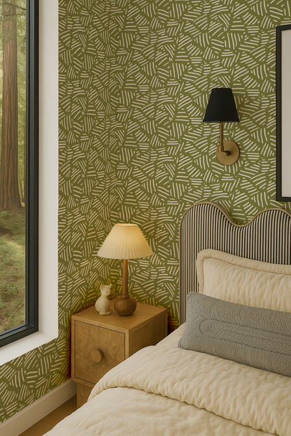 Simple Stripes Wallpaper, olive green and white- Samantha Santana Creative- {{Product type}}