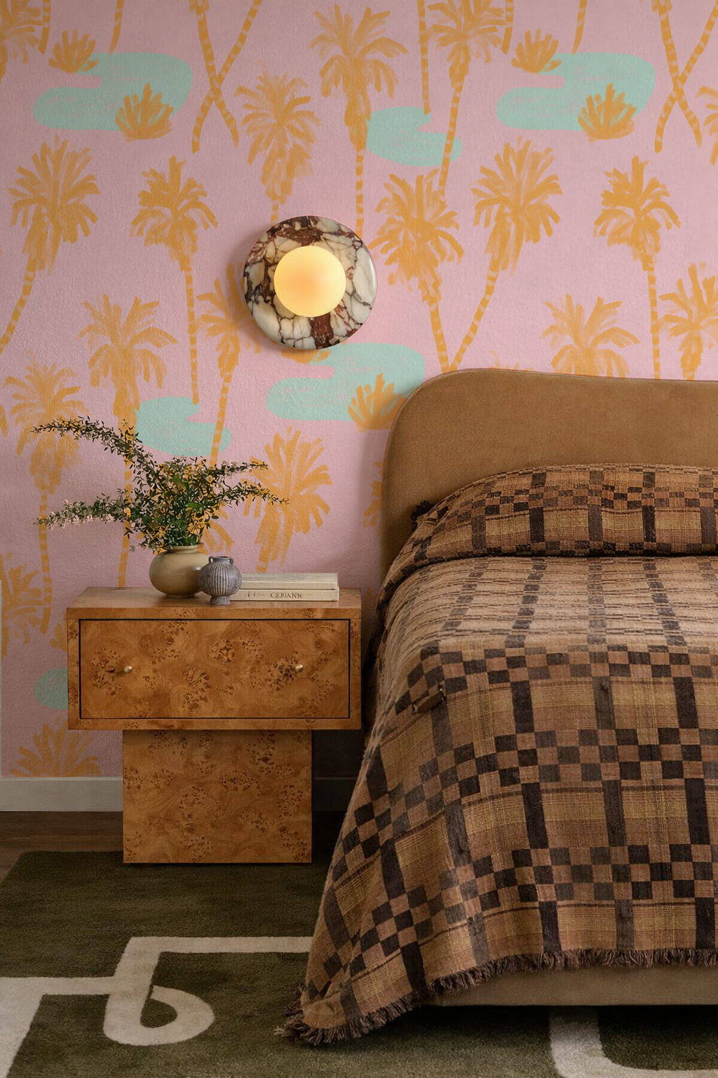 Palm Oasis Wallpaper, pink and orange- Samantha Santana Creative- {{Product type}}