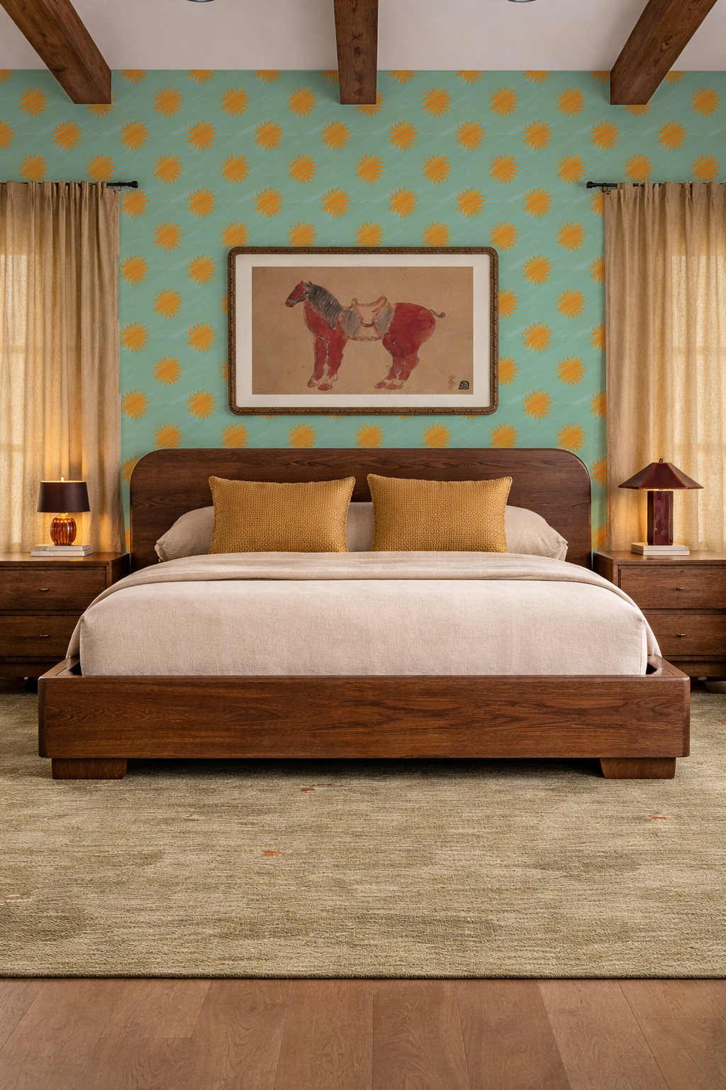Sol Wallpaper, mint and yellow- Samantha Santana Creative- {{Product type}}