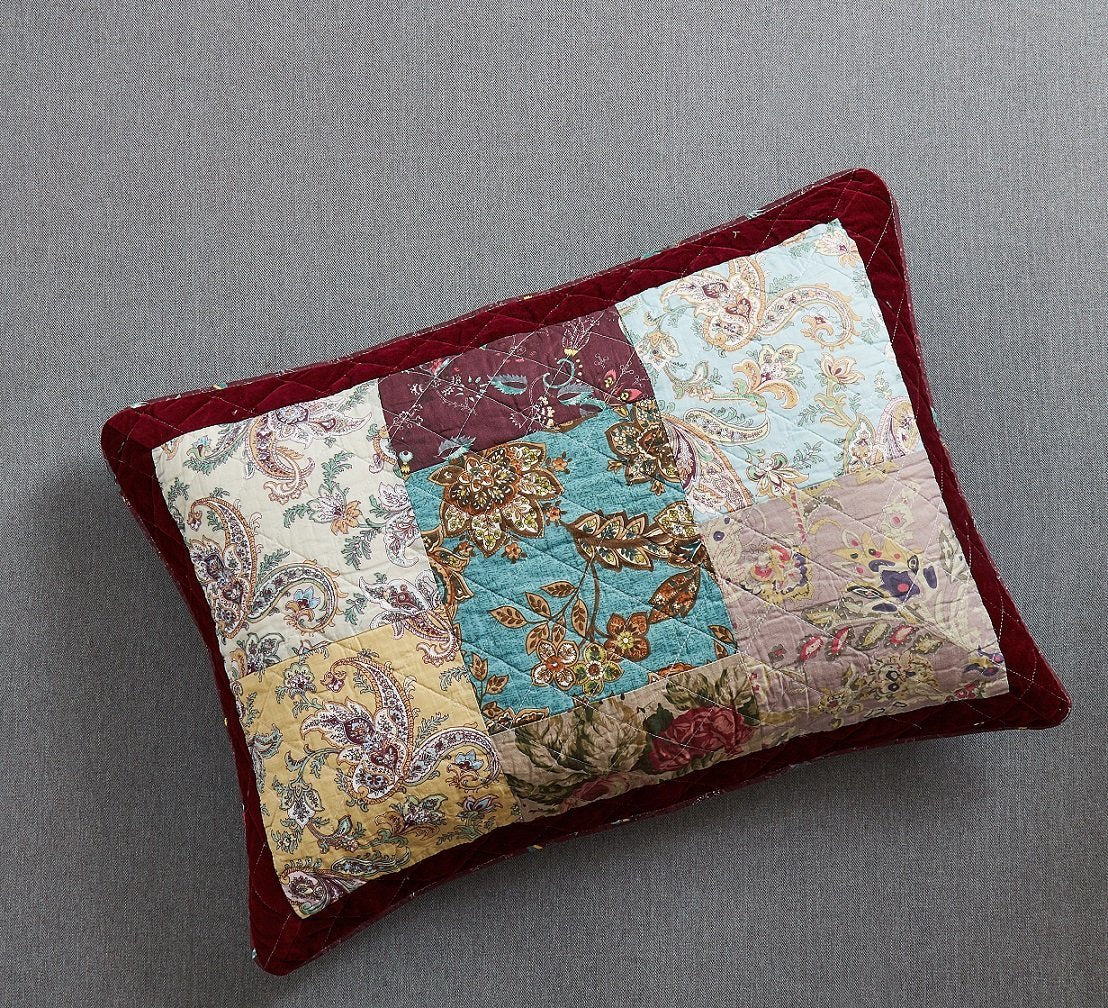 DaDa Bedding Bohemian Burgundy Red Velvet Trim Floral Paisley Patchwork Cotton Bedspread Set (JHW-868)- DaDalogy Bedding Collection- {{Product type}}