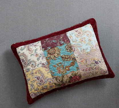 DaDa Bedding Bohemian Burgundy Red Velvet Trim Floral Paisley Patchwork Cotton Bedspread Set (JHW-868)- DaDalogy Bedding Collection- {{Product type}}