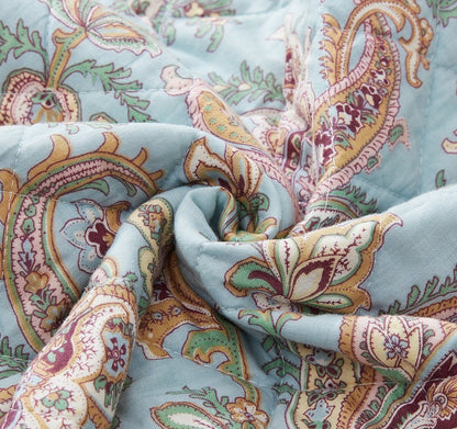 DaDa Bedding Bohemian Burgundy Red Velvet Trim Floral Paisley Patchwork Cotton Bedspread Set (JHW-868)- DaDalogy Bedding Collection- {{Product type}}