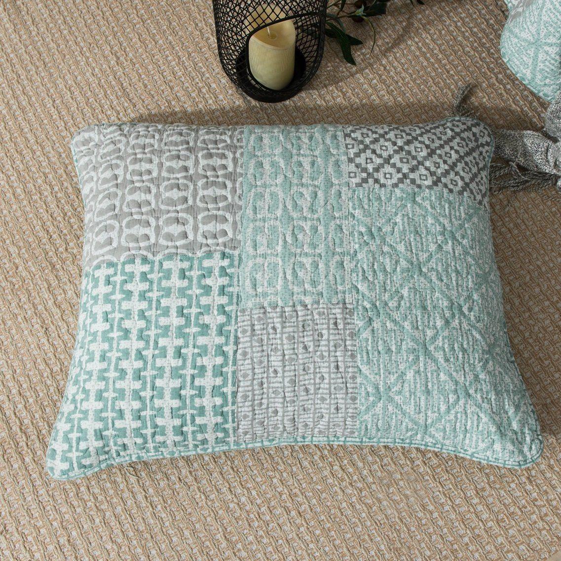 DaDa Bedding Contemporary Mint Green Grey Geometric Cotton Quilted Bedspread Set (JHW-804) - - Bedspreads