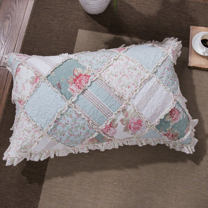 DaDa Bedding Hint of Mint Floral Pastel Cotton Patchwork Ruffle Bedspread Set (JHW-3036)- DaDalogy Bedding Collection- {{Product type}}