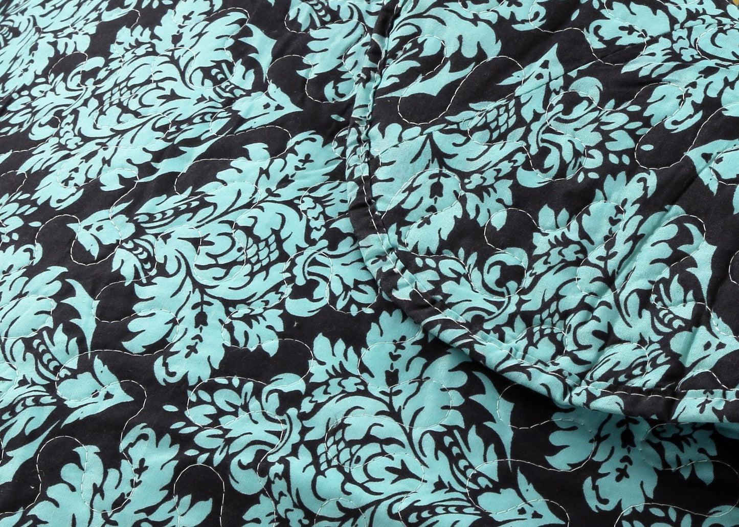 Tache Damask Ornate Baroque Teal Turquoise Blue Green Scalloped Quilt Set (SD-3300) - - Quilt / Bedspread